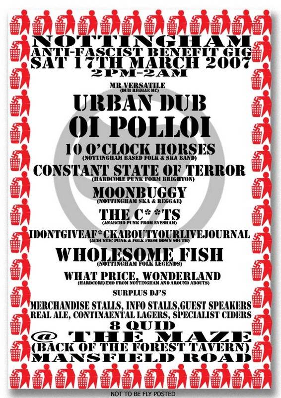 Anti-Fascist Benefit Gig - Nottingham, 17th March, 2pm-2am